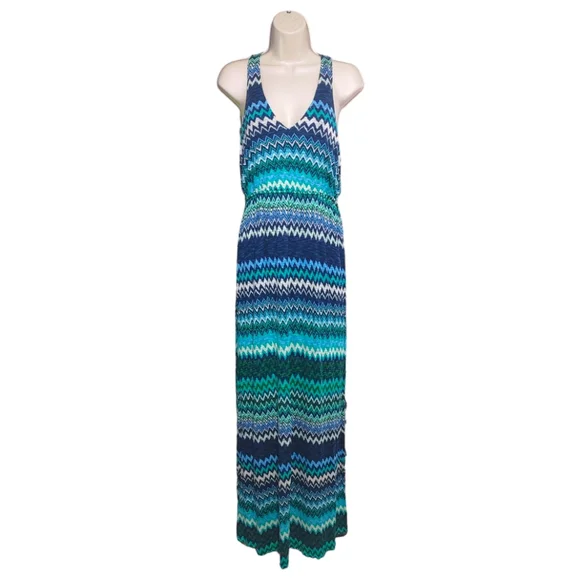 The Addison Story Blue Green Chevron Sleeveless Maxi Dress Women's Size Small S - Picture 4 of 13